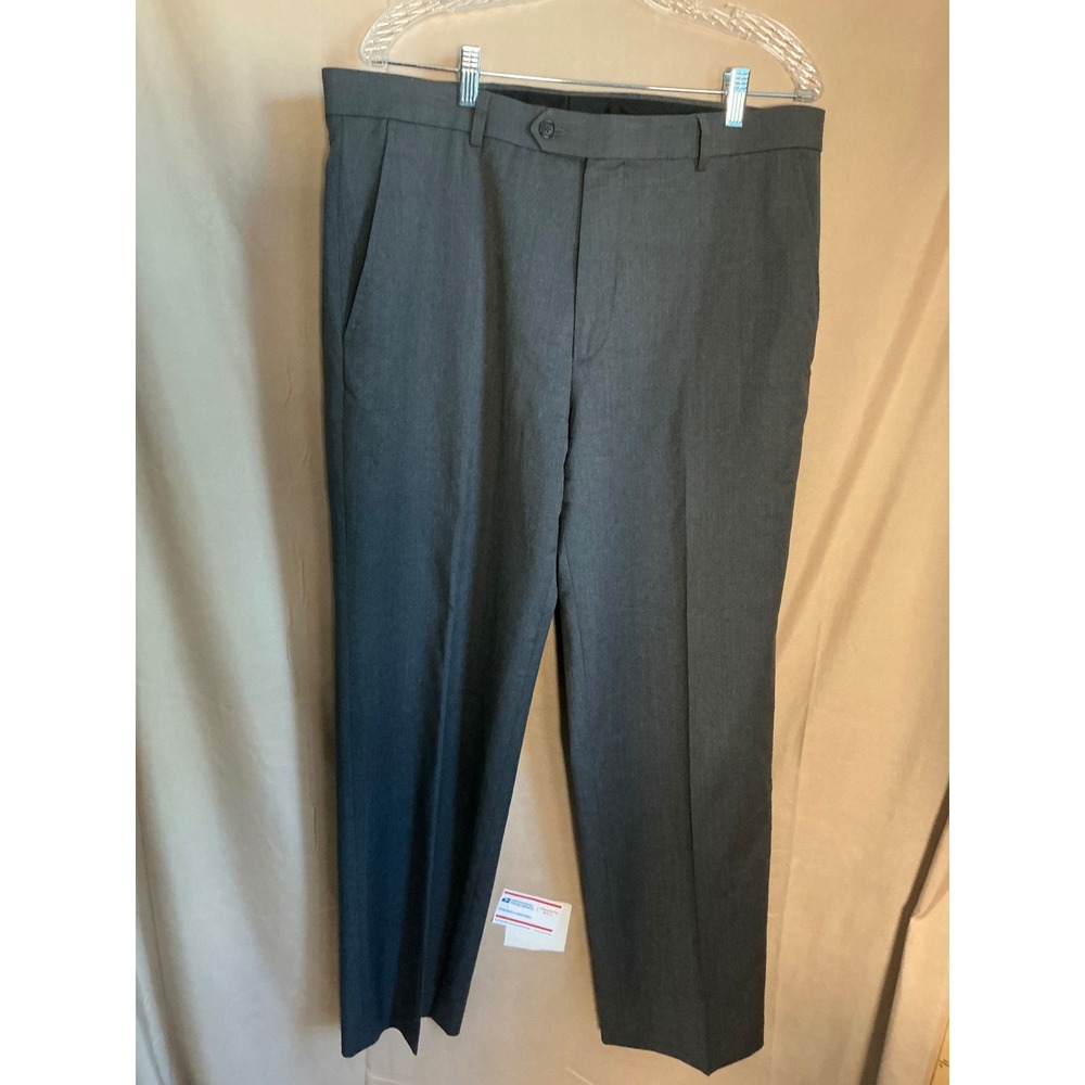 Travel Dress Pants Mens 36x30 Charcoal Grey Excellent Wool Blend Stretch Classic